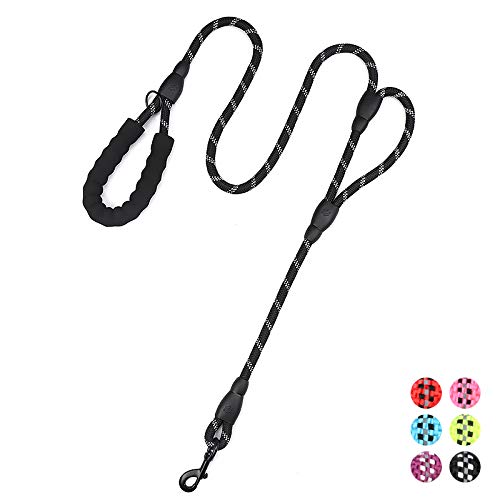 Plutus Pet Rope Dog Leash 6ft Long,Traffic Padded Two Handle,Heavy Duty,Reflective Double Handles Lead for Control Safety Training,Leashes for Large Dogs or Medium Dogs,Dual Handles Leads(Black)