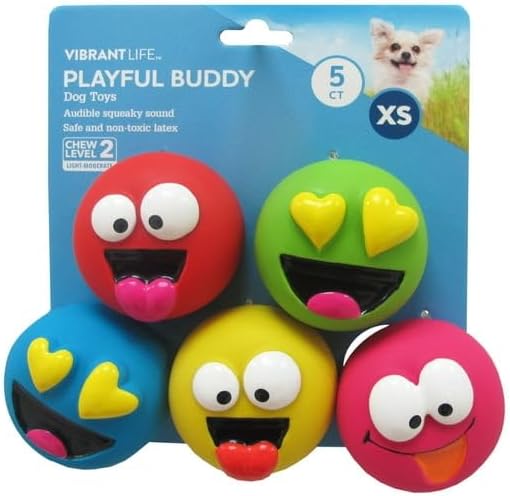 5pk Emoticon Latex Dog Toy, Provides A Comforting Squeak That Dogs Will Enjoy, Made of Natural Latex, It Squeaks When Sq