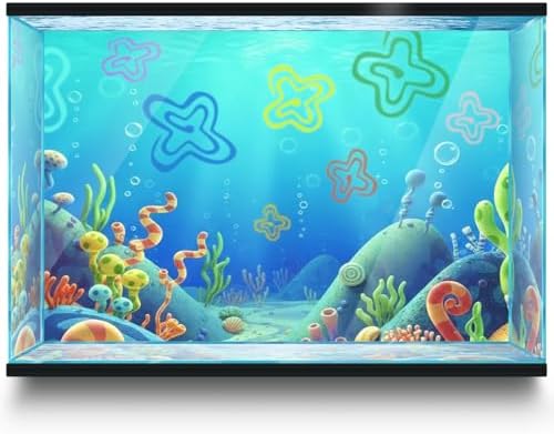 Aquarium Background Stickers for 5-9 Gallon Tanks, Cartoon Underwater Self-Adhesive Fish Tank Reptile Terrarium Decor Po