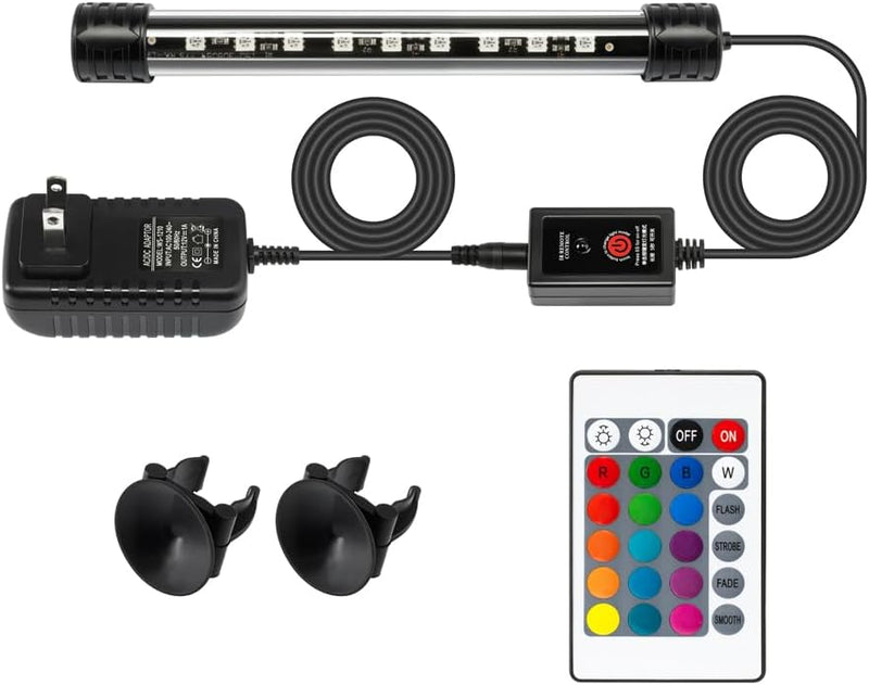 LED Aquarium Light with IP68 Waterproof and Memory Function Submersible Fish Tank Light with Remote and 16 Colors 7.5 In