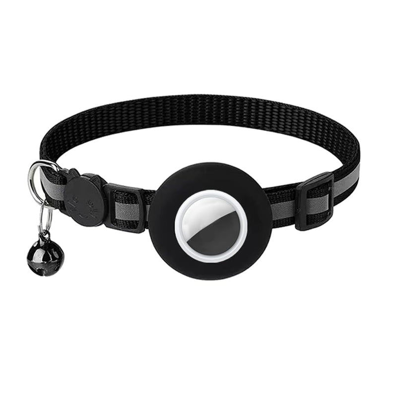 Breakaway AirTag Cat Collar with Reflective Strip, Compatible with AirTag – Lightweight and Adjustable Kitten Collar for Boy and Girl Kittens, Includes Safety Release Buckle and Bell (Black)