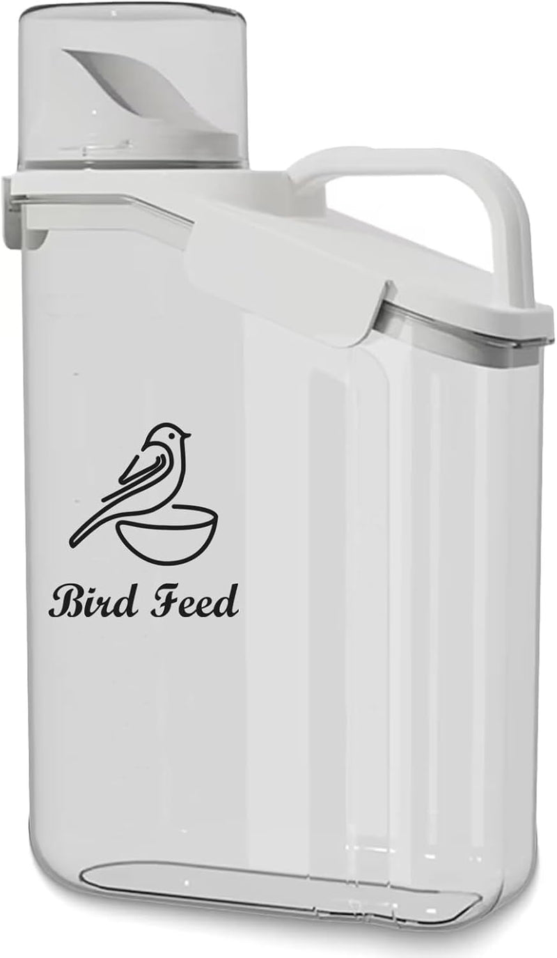 Bird Seed Storage Container Portable-3 Qt/2.8 L Clear Plastic Pet Food Container-with Measuring Cup,Airtight Wild Bird S