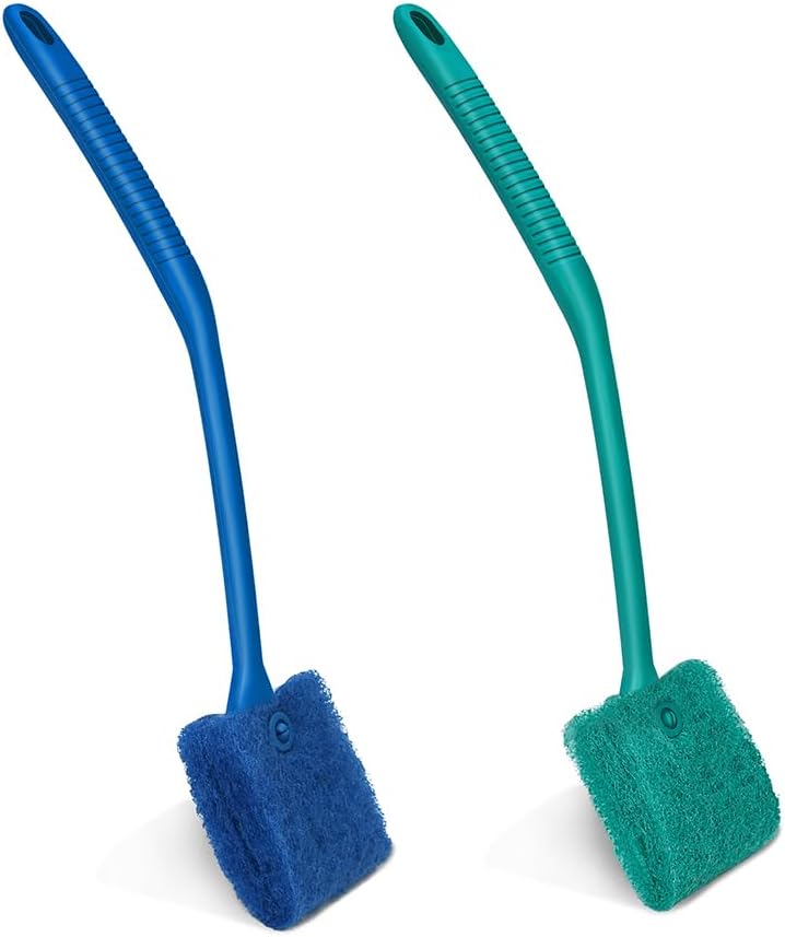 DaToo 2 PCS Fish Tank Cleaning Tools Double Sided Sponge Brush Cleaner Long Handle Aquarium Cleaning Scrubber for Aquari