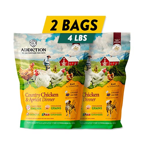 Addiction Country Chicken & Apricot Air-Dried Grain-Free Dog Food – Complete Meal or Topper with Natural Ingredients for Digestive and Skin & Coat Health, 2lb - 2 Packs