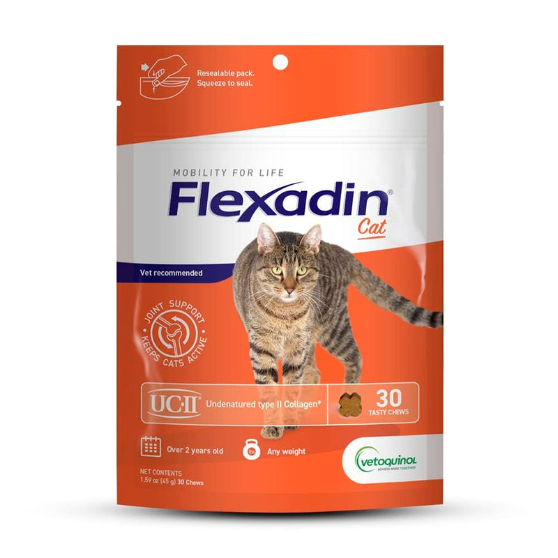 Vetoquinol Flexadin - Joint Support for Cats of Any Size - Healthy Hip & Mobility Support for Comfortable Movement - Tasty Daily Chew with Beef Flavor - 30 Count Bag