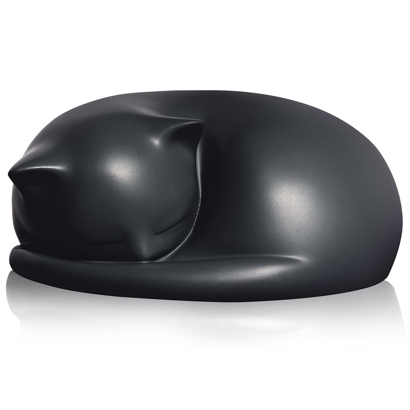 FUFYUKEY Cat Urn, Black Resin, Sleeping Kitty Pet Memorial Keepsake Funeral Urn for Cats Ashes, Up to 8kg, 7.87 x 7.87 x 3.15 inches