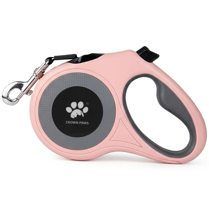 CROWN PAWS 16 ft Retractable Dog Leash for Extra Large Dogs up to 130 lbs,Tangle-Free Nylon Tape,Pink Dan24 XL