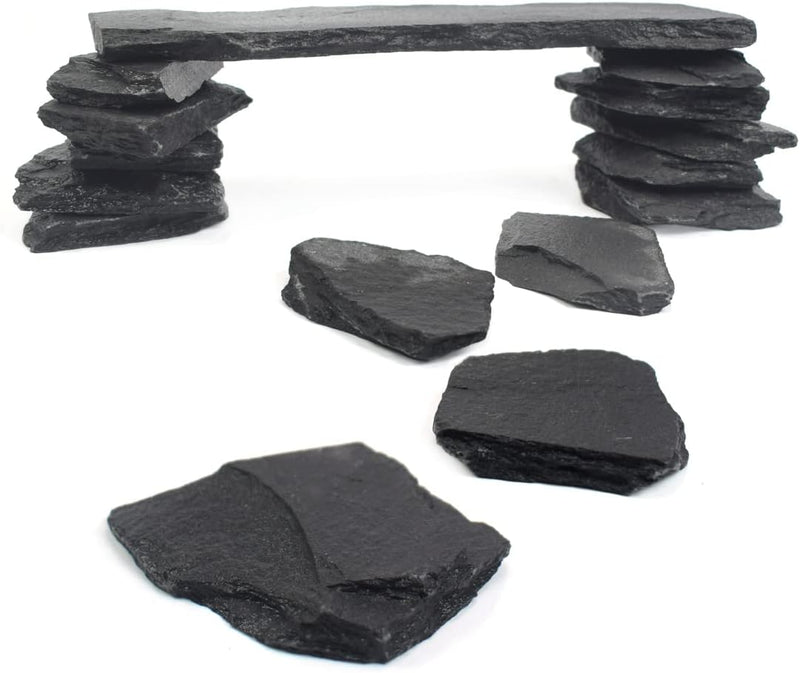 Natural Slate Stone Rocks, Mix of Stones 2 to 3 inches and 1 piece About 8 inches - for Aquariums and Terrariums, Aquasc