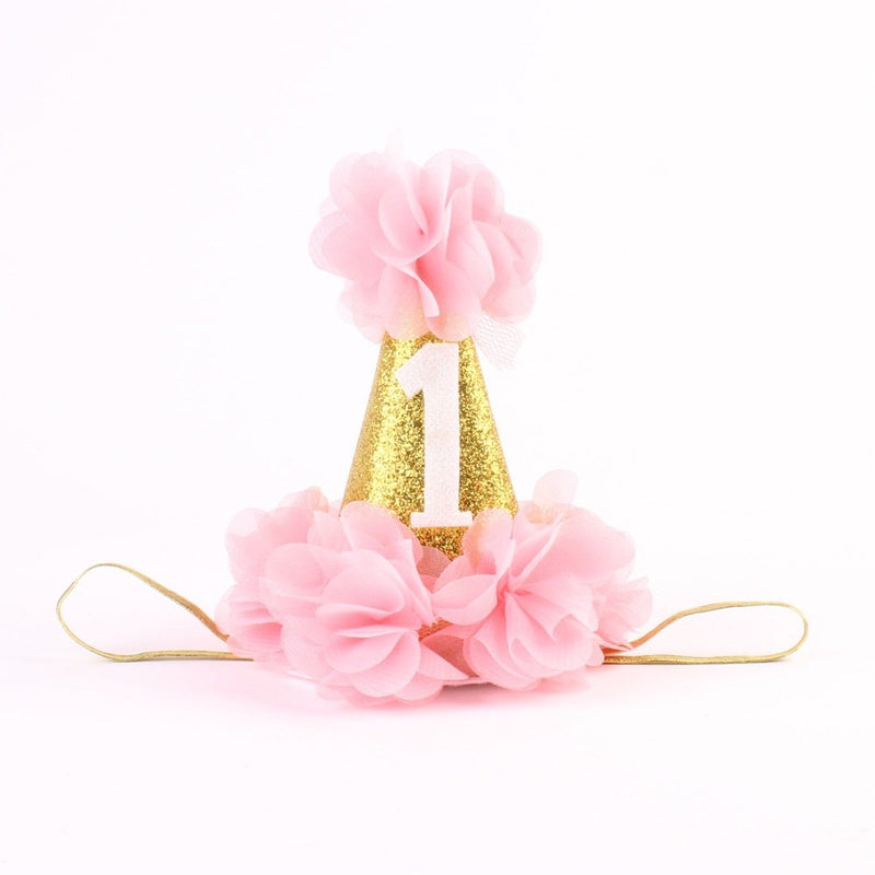 Stock Show 1st Pet Birthday Cone Hat Dogs Cats Holiday Party Hat Headwear Costume with Flowers Accessories and Adjustable Headband for Small Medium Dogs Cats Pets (Pink