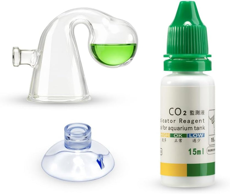CO2 Glass Drop Checker Aquatic CO2 Test Monitor Kit for Fish Tank Planted Aquarium with Solution & Suction Cups