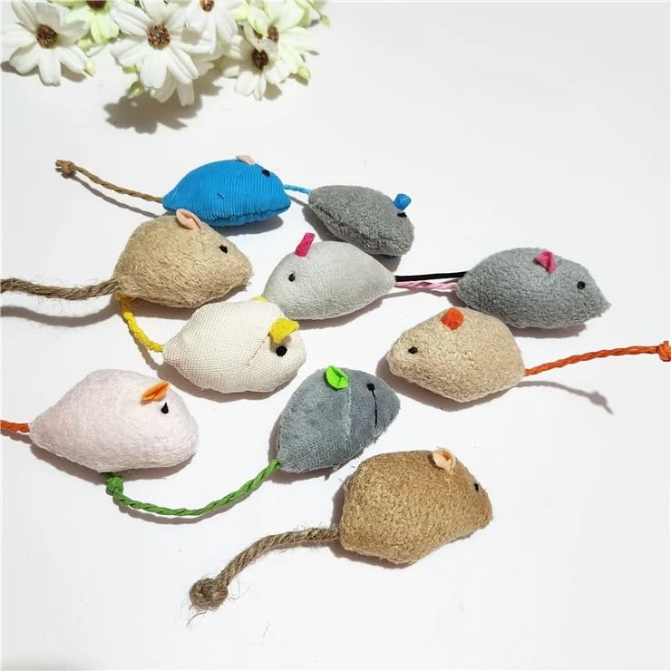 8 Pcs Plush Catnip Mice Toys with Catnip Bag- Interactive Cat Toys for Indoor Cats, Durable Stress Relief Eco-Friendly Small Mouse Chew Playthings(Color Random)