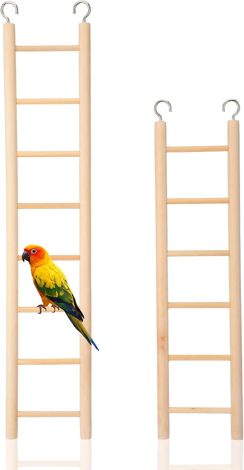 2 Pack Bird Ladder, Bird Cage Ladder Wooden 36 cm & 28 cm