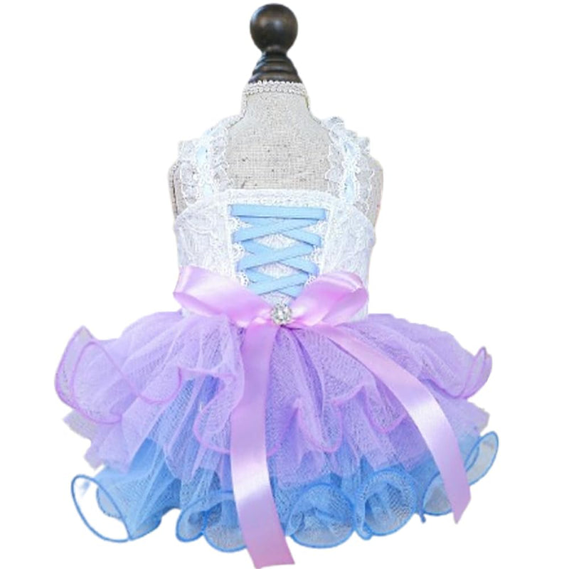 JAAQUCD Fancy Small Dog Dress with Bow Knot Sleeveless Girl Puppy Princess Tutu Skirt Holiday Cat Outfit Doggy Apparel Summer Pet Clothes for Chihuahua Yorkie Pomeranian Poodle (Purple, Small)
