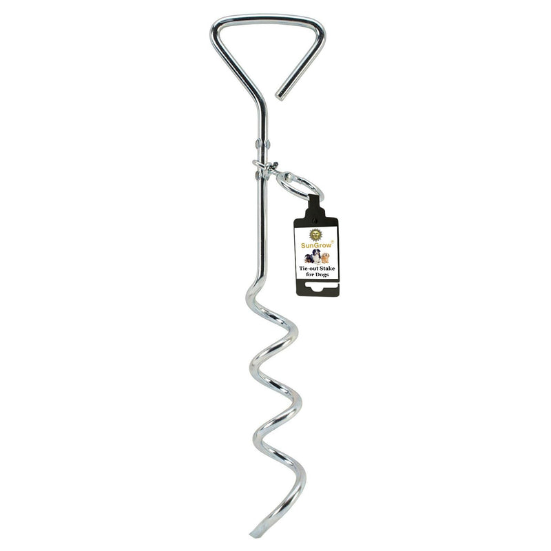 SunGrow Dog Tie Out Leash Stake for Ground, Heavy-Duty Anchor Stake for Leash, 360° Stainless Steel Swivel Ring, In-ground Outside Yard Leash Cable, Dog Yard Stake for Camping & Beach, Outdoor Tether
