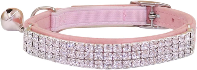 THAIN Rhinestones Cat Dog Collar Soft Velvet Safe Adjustable Collar Bling Diamante with Bells, 8-11 inch for Small Dogs