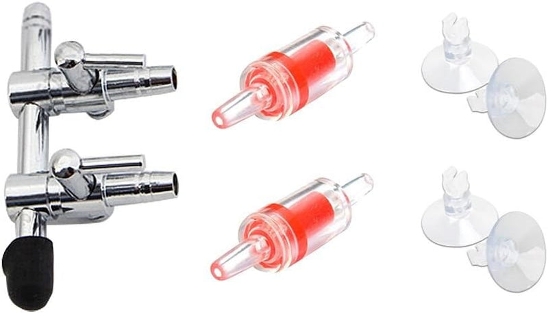 Aquarium Air Pump Splitter 7 in 1 Set 2-Way Air Flow Control Lever Valve & 2 Non-Return Check Valves & 4 Suction Cups fo