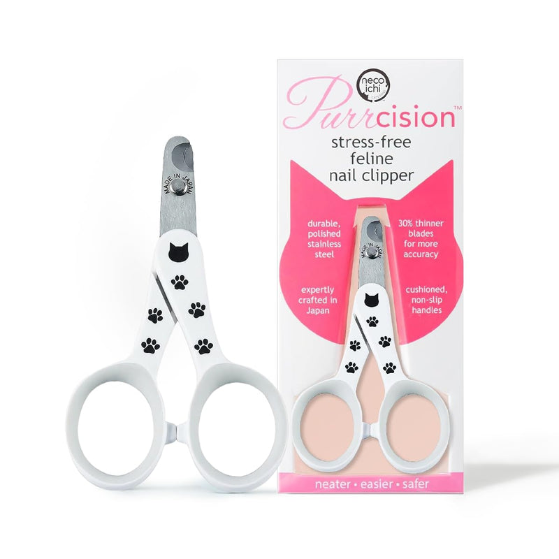 Necoichi Purrcision Feline Nail Clipper | Lever Principle Cat Nail Clipper | Butter-Smooth Cuts | Made in Japan, Seki Swordsmith Craftsman | Stainless Steel Cat Claw Trimmer for Indoor Cats (White)