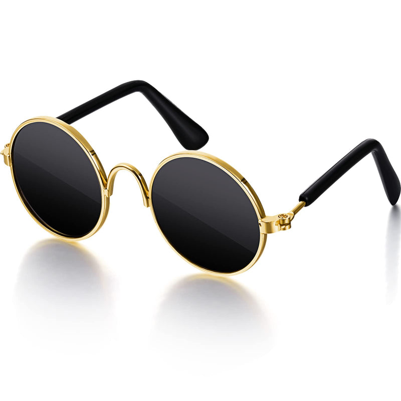 Dog Sunglasses Retro Pet Glasses Doll Glasses Classic Round Dog Glasses Metal Cat Puppy Eye Wear Hippie Costumes for Cats and Dogs, Photos Props Cosplay Party Costume (Gold, Black,Classic Style)