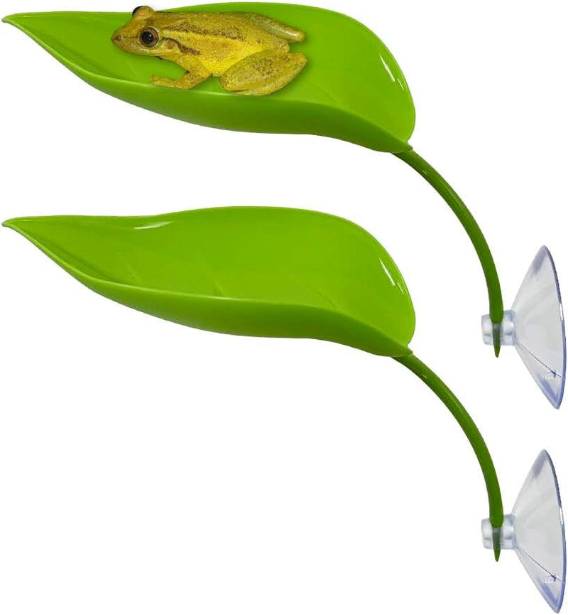 KVZVK 2Pcs Tree Frog Tank Leaf Decorations,Leaf Shape Basking Platform with Suction Cups for Leopard Gecko Tank Accessor