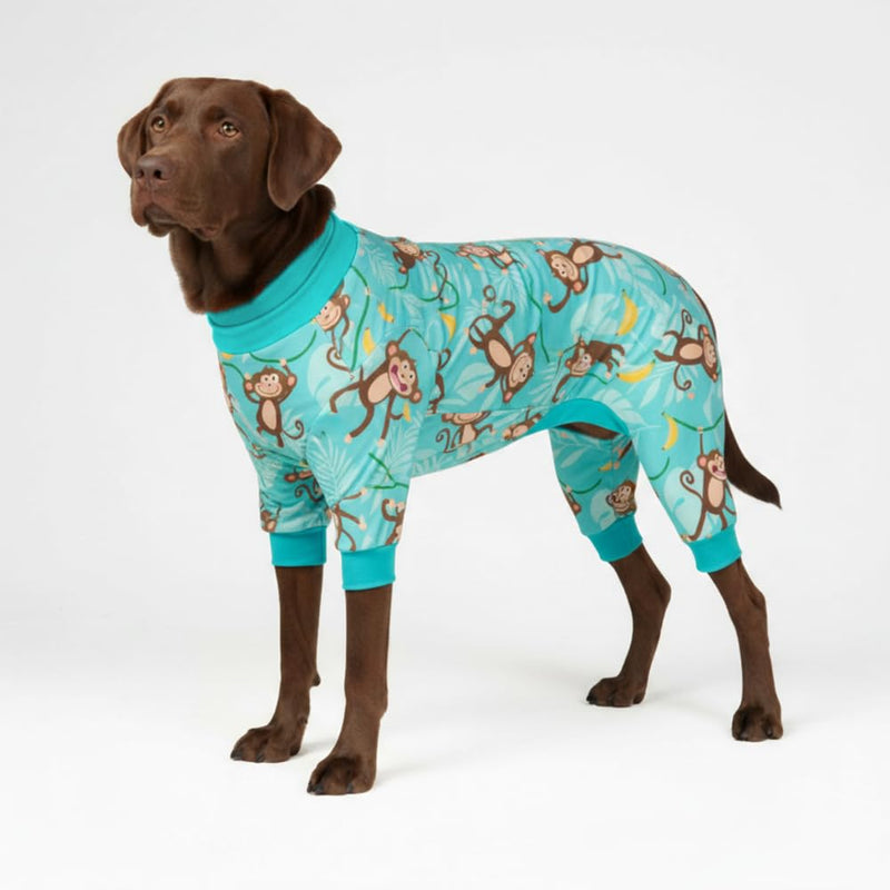 Spark Paws Dog Pajama, Dog Recovery Suit Male, Onesie, Ultra-Soft and 4-Way Stretch, for Small Medium and Large Breeds - Monkey Business - 3XL