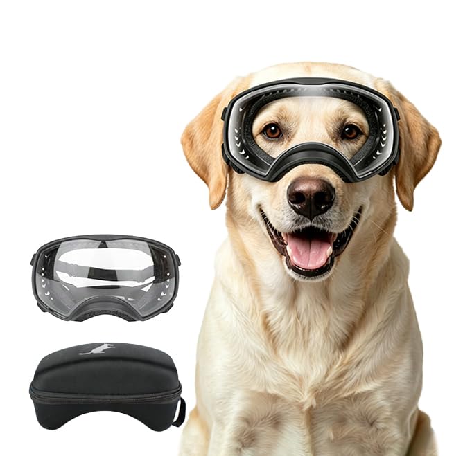 Enjoying Clear Dog Goggles for Large Dogs, Dog Sunglasses Medium Large Breed, Summer UV Pet Eye Protection, Winter Pet Snow Goggles, Transparent