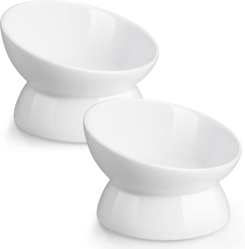 Elevated Cat Bowl, 5 Oz Raised Cat Food and Water Bowl Set for Cats, Ceramic Raised and Tilted Water Bowl, 15°Tilted Sta
