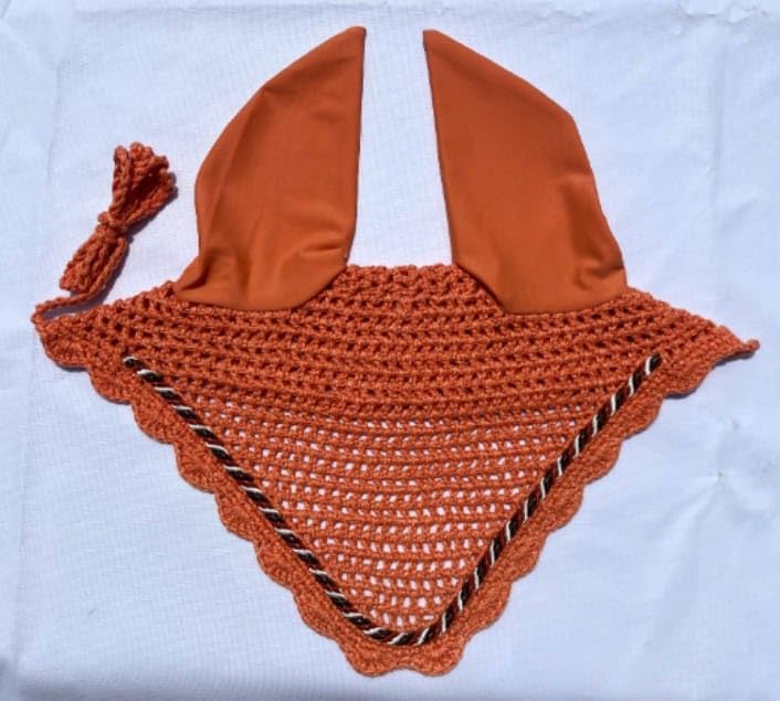 Horse Ear Bonnet Ear Net Hat Fly Bonnet Hood Mask Fly Veil Full Hand Made Cotton (Carrot, Horse/Full)