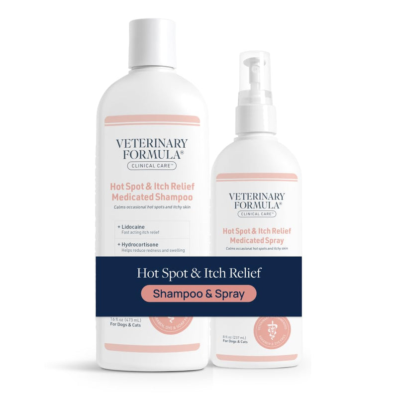 Veterinary Formula Clinical Care Hot Spot & Itch Relief Medicated Shampoo and Spray for Dogs and Cats - Bundle