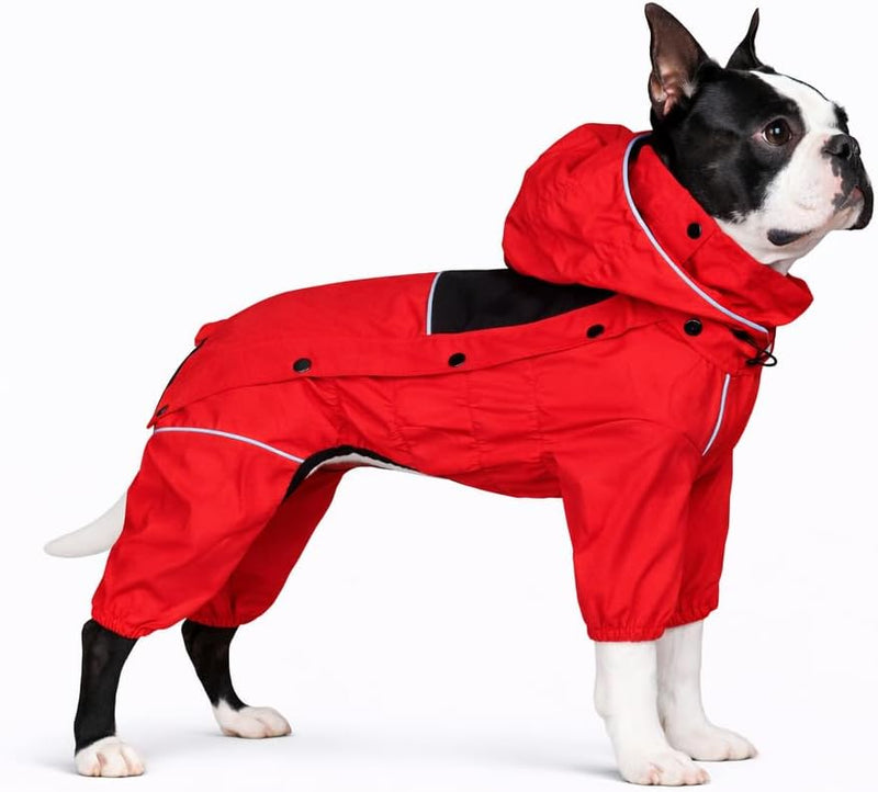 LOVELONGLONG Fleece-Lined Dog Raincoat with Removable Hood – Waterproof Winter Full Body Dog Jacket – Windproof Snowproo