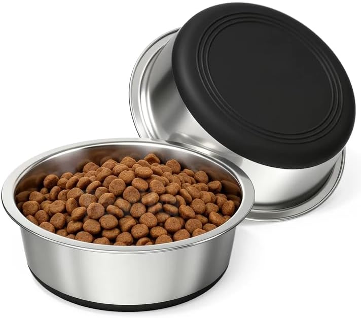 304 Food-Grade Stainless Steel Dog Bowls, Set of 2, 16 oz (2 Cups) Each, Dog Water Bowl & Dog Food Bowl for Small Dogs &
