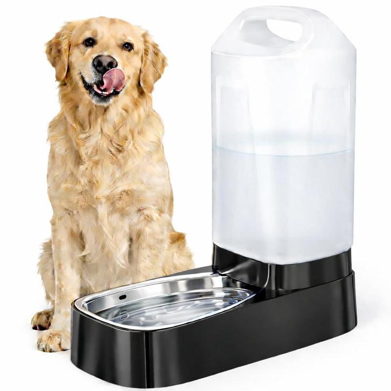 Automatic Dog Water Bowl Dispenser - 2.4 Gallon Gravity Pet Water Dispenser with 304 Stainless Steel Bowl, Dog Auto Feeders Bowls Self Waterer, Easy-Carry Handle for Large Dogs & Cats, Multi-Pet Home