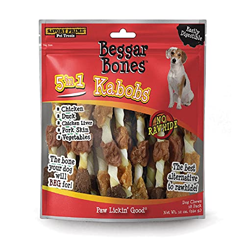 Savory Prime 8062091 8 in. Beggar Bones 5-in-1 Kabobs Grain Free Treat for Dogs - Pack of 1818