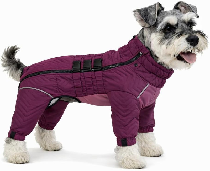 Warm Dog Coat Double Layers Dog Vest, 4 Legs Covered Windproof Waterproof Reflective, Purple S, M, L