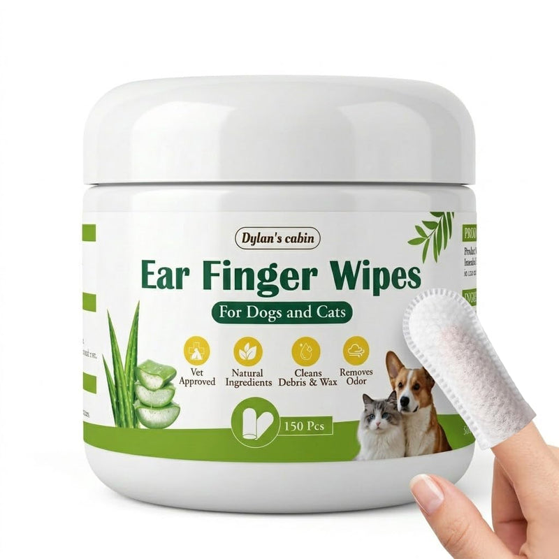 Dylan's cabin Cat Ear Wipes - 150 Count Finger Wipes for Dogs Cats, Pet Ear Cleaning Remove Wax Dirt Debris, Odor Gentle Alcohol Free Daily Ear Care
