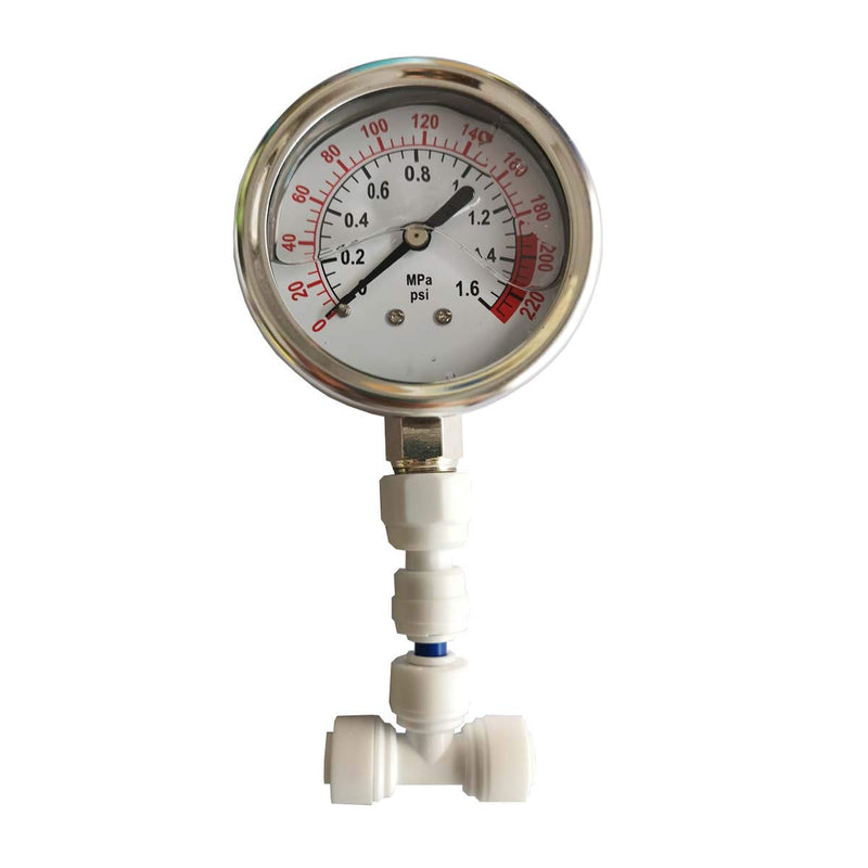 Malida Stainless Water Pressure Test Gauge, Water Pressure Detector for Aquarium Meter 0-1.6MPa 0-220psi Reverse Osmosis