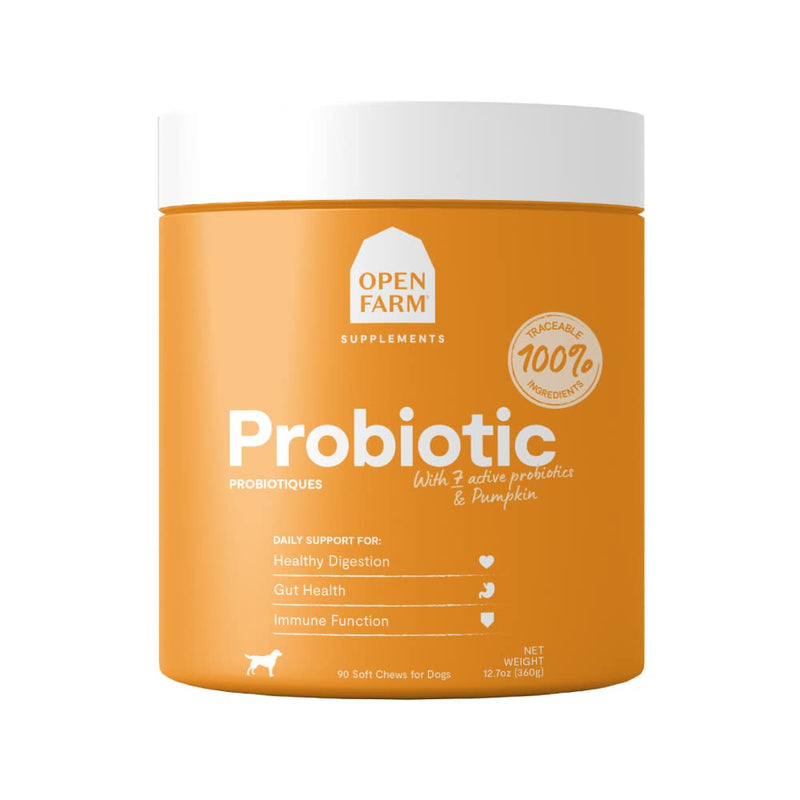 Open Farm Probiotic Chews, Dog Supplement, Dog Vitamins, Supports Normal Flora and Bowel Movement Using Traceable and Vet-Approved Ingredients, 12.7 oz, 90 Count