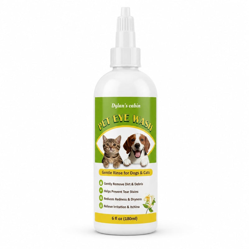 Dylan's cabin Cat Eye Wash, 180ml Gentle Pet Eye Cleaner Solution for Cats Dogs, Cleans Tear Stain Residue Dirt Debris, pH-Balanced Formula with Glycerin Honeysuckle Extract Lutein
