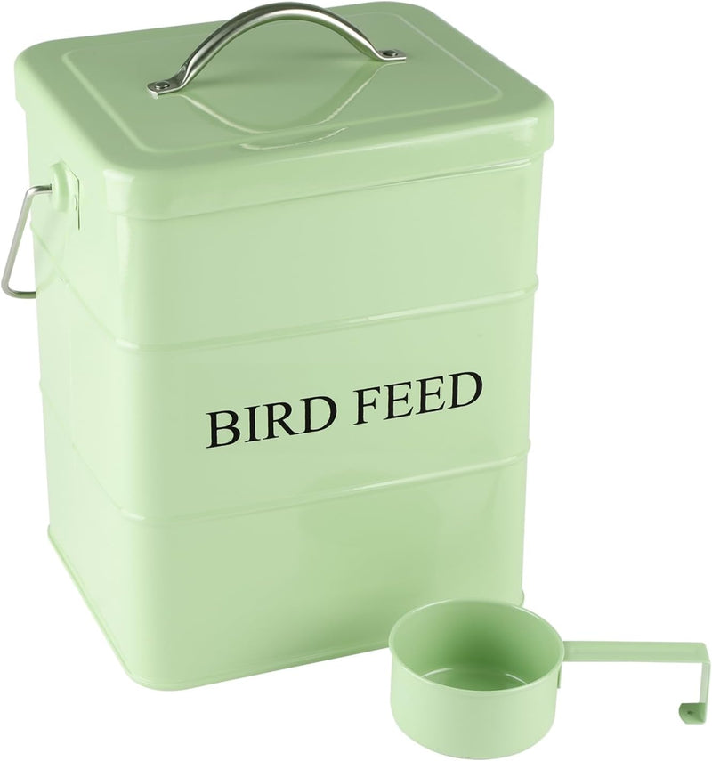 Bird Seed Storage Container Airtight,5~6LB Metal Bird Food Container with Scoop,Wild Bird Seed Tin for Storing Sunflower