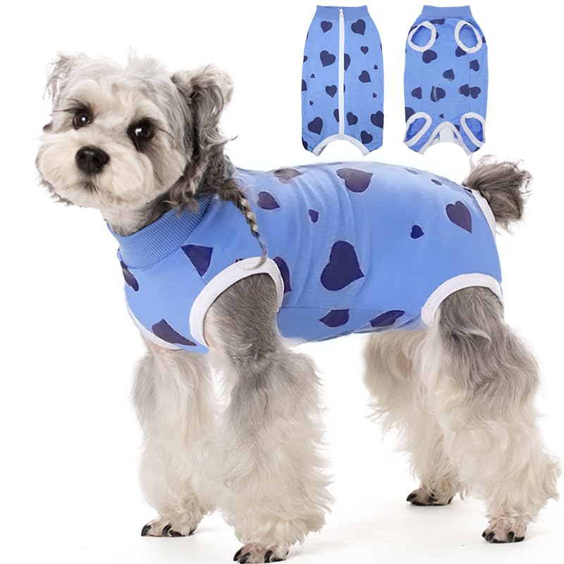 BRKURLEG Small Dog Recovery Suit After Surgery Female Male, Abdominal Wound Protection, Back Zipper Spay Recovery Suit for Dogs & Cats, Soft Anti-Licking Puppy Onesie Pajamas, Cone Alternative, M