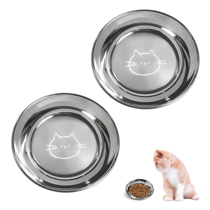 Stainless Steel Cat Bowls Food Dishes for Indoor Cats Cats Shallow Whisker Friendly 6.4Inches Cat Food Water Dishes Bowls Whisker Fatigue Relief Dishwasher Safe 2Pcs