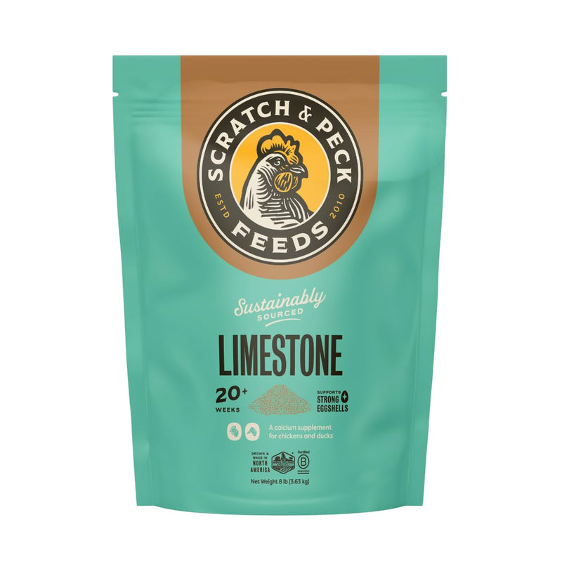 Scratch and Peck Limestone Supplement for Chickens and Ducks - 8 lbs Bag - High in Calcium, Made from Pure and Sustainably Sourced