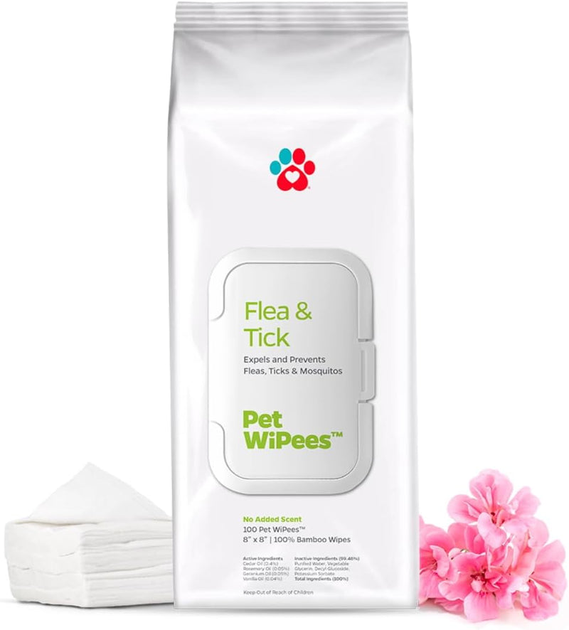 Flea & Tick Pet WiPees™ – 100 Natural Flea and Tick Prevention for Dogs & Cats, 99% Bio-Based, Lick-Safe, Daily Plant-Po