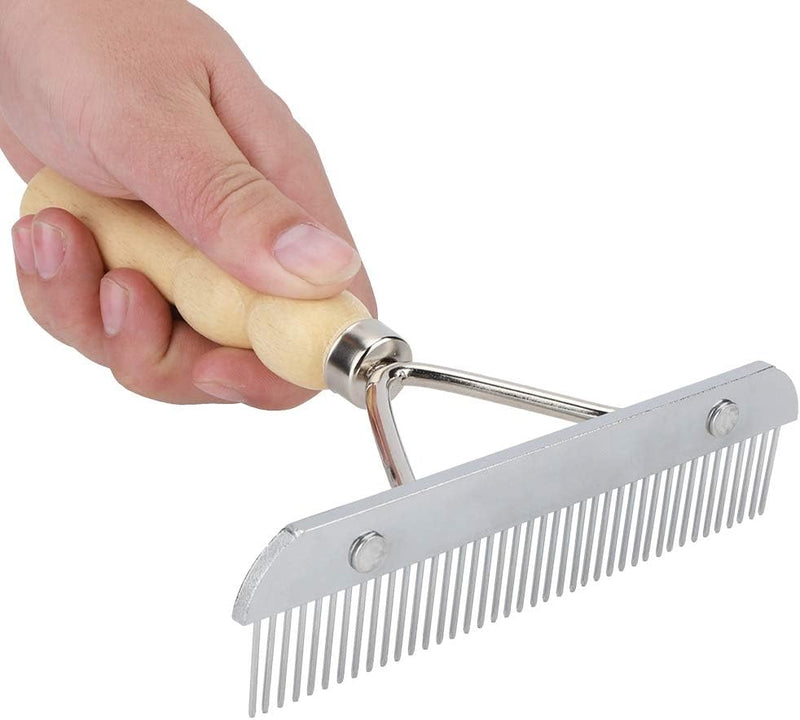 Metal Undercoat Rake, Anti Slip Dog Grooming Rake with Wooden Handle, Portable Dog Rake Brush, Dog Deshedding Rake for C