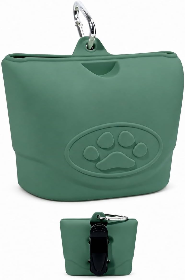 Upgraded Dog Treat Pouch with Strong Magnetic Closure - Small Silicone Training Bag, Waist-Mounted Clip & Leash Carabine