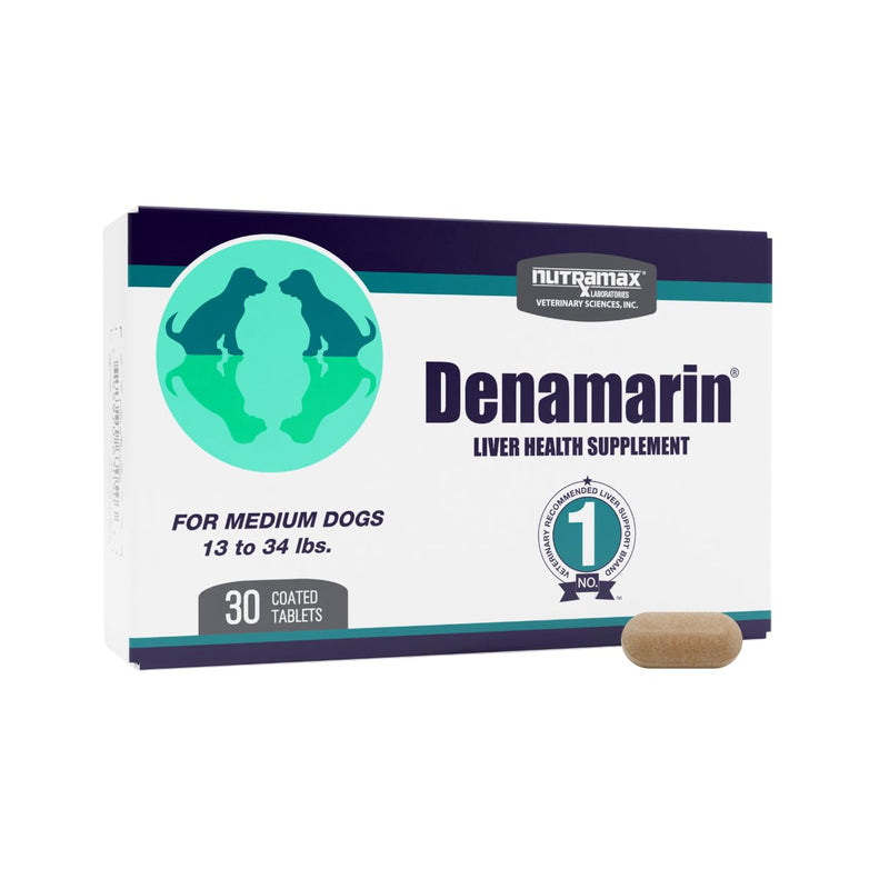 Nutramax Denamarin for Medium Dogs, Liver Health Supplement with S-adenosylmethionine (SAMe) plus Silybin, Liver Support for Dogs, Coated Tablets, 30 Count