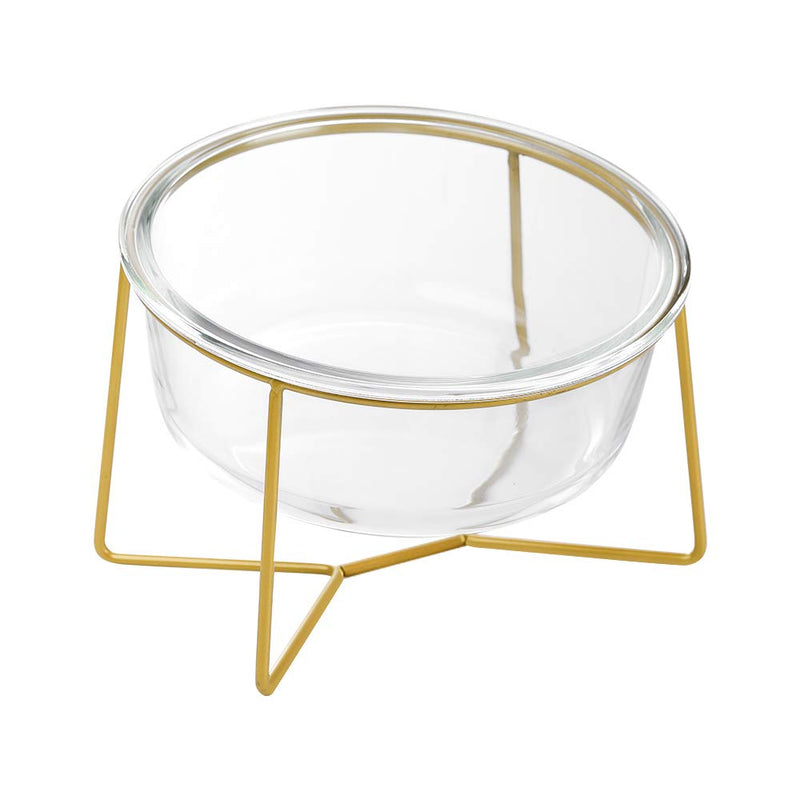 Large Glass Tilted Elevated Cat Dog Bowl Raised Cat Food Water Bowl Dish Pet Comfort Feeding Bowls with Gold Iron Stand