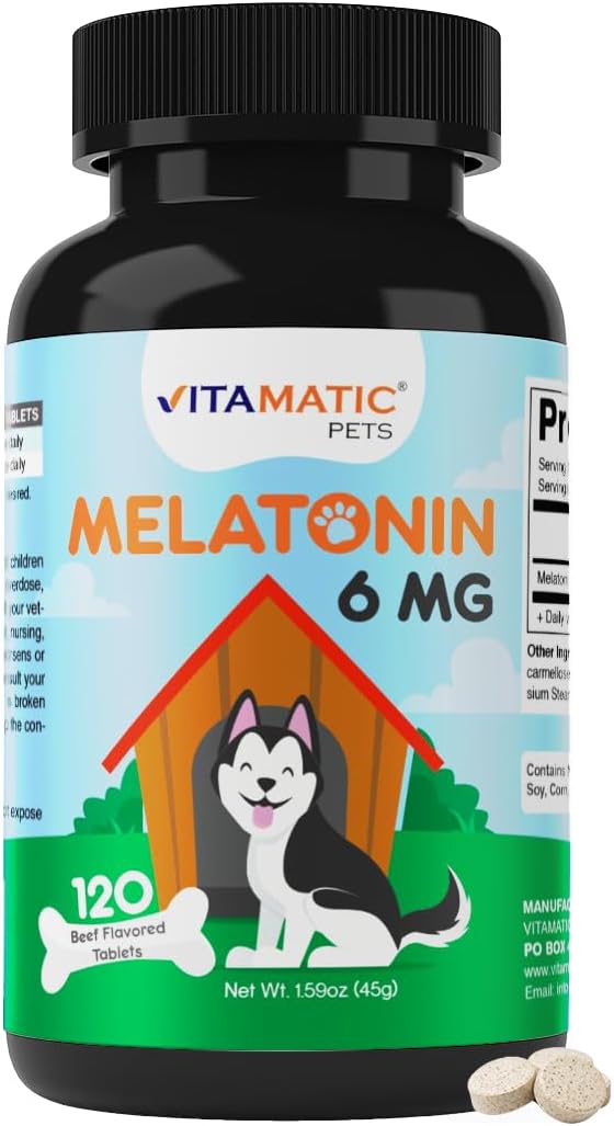 Vitamatic Pets Melatonin 6 mg Chewable Tablets for Dogs, 120 Count