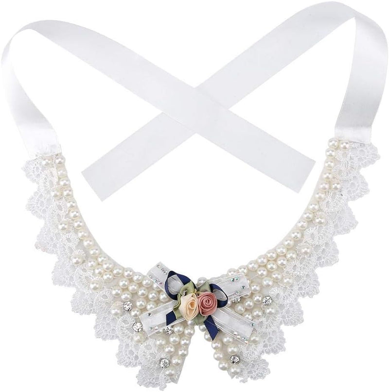 Pet Beautiful Pearl Necklace, Teddy Adjustable Bow Tie with Pearl Dogs Neck Collar Wedding Party Pets Headwear for Pets