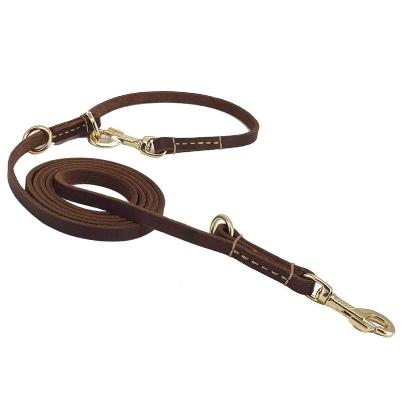 Multi Function 8ft Leather Dog Leash, Genuine Leather Hands Free Leash for Small, Medium and Large Dogs