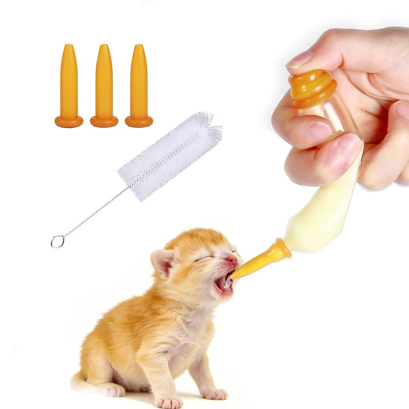 LogFaadCoi Glass Banana-Shaped Pet Feeding Bottle | Adjustable Flow Nipples 1-2-3 Holes + Press Valve | Includes 3 Nipples & Cleaning Brush | Leak-Proof, Easy-to-Grip Kit for Kittens & Puppies